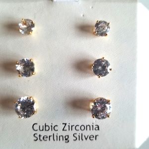Cubic Zirconia Sterling Silver 3 sets of Classy Earrings